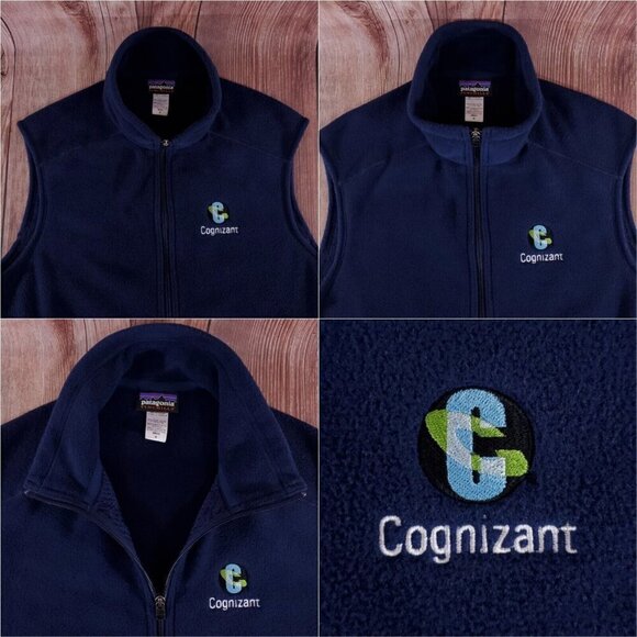 Patagonia Synchilla Mens Size Medium Navy Blue Fleece Vest Cognizant Embroidered - Picture 5 of 11